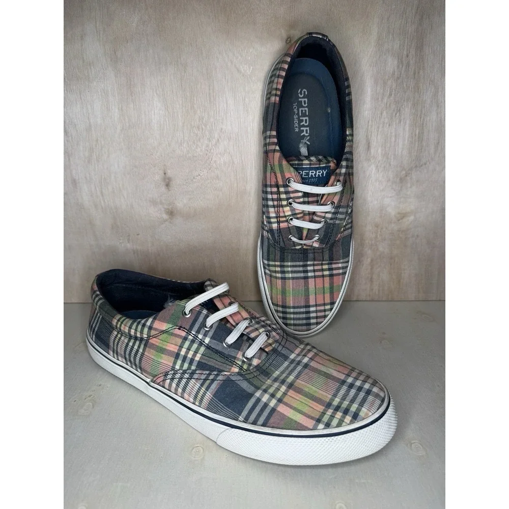 Sz 11.5 Sperry Plaid Canvas Sneakers Lace Up Casual Shoes Men